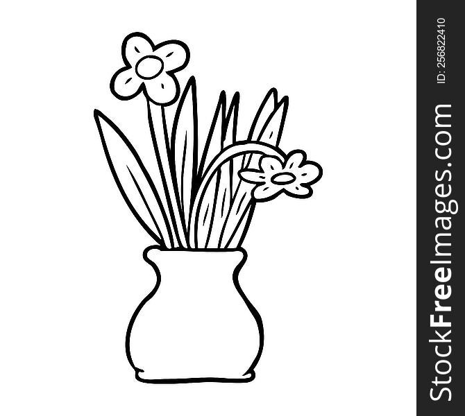 line drawing of a flowers in vase. line drawing of a flowers in vase
