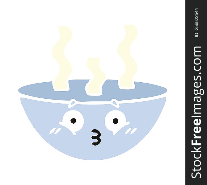 flat color retro cartoon of a bowl of hot soup