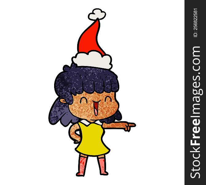 Textured Cartoon Of A Happy Girl Wearing Santa Hat
