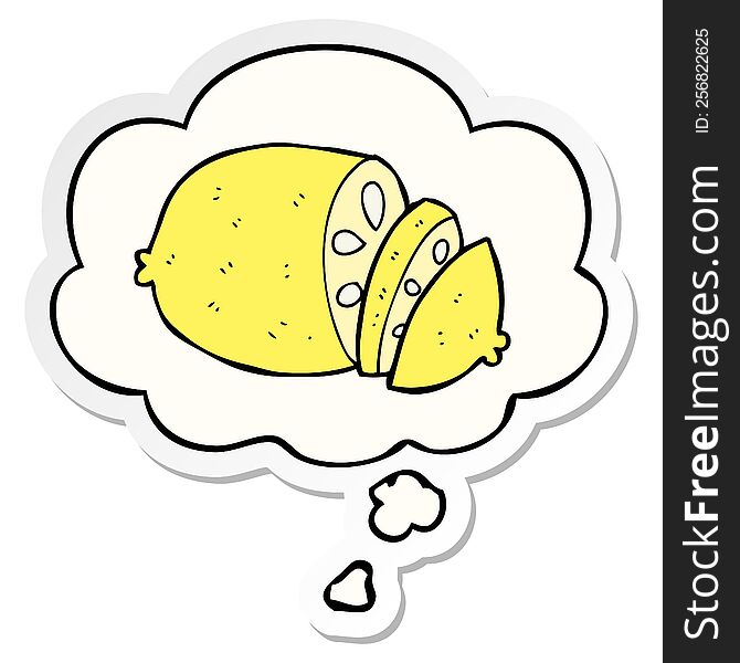 Cartoon Sliced Lemon And Thought Bubble As A Printed Sticker