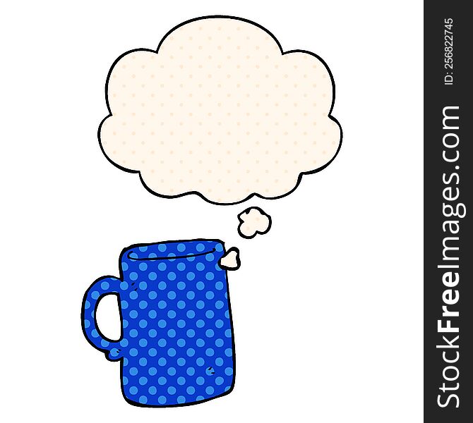 cartoon mug with thought bubble in comic book style