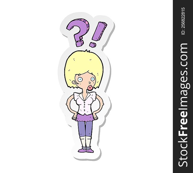 Sticker Of A Cartoon Woman Asking Question