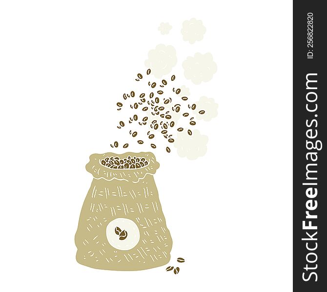 Flat Color Illustration Of A Cartoon Bag Of Coffee Beans