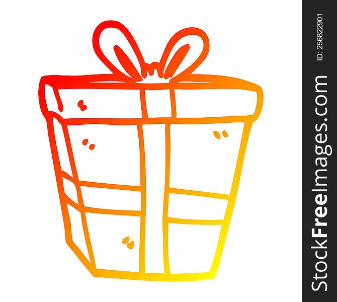 warm gradient line drawing of a cartoon gift wrapped present