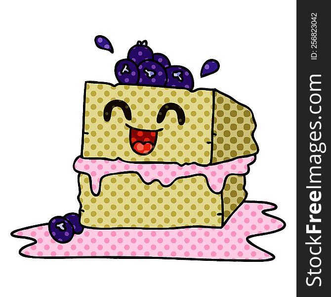 Quirky Comic Book Style Cartoon Happy Cake Slice