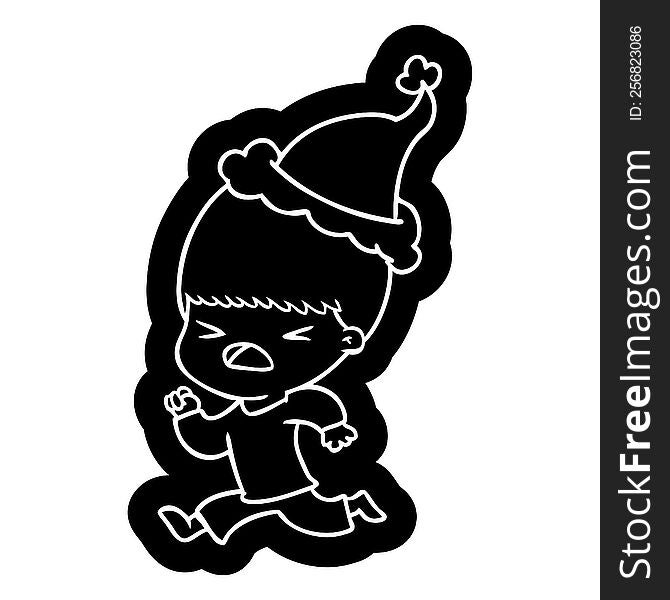 Cartoon Icon Of A Stressed Man Wearing Santa Hat