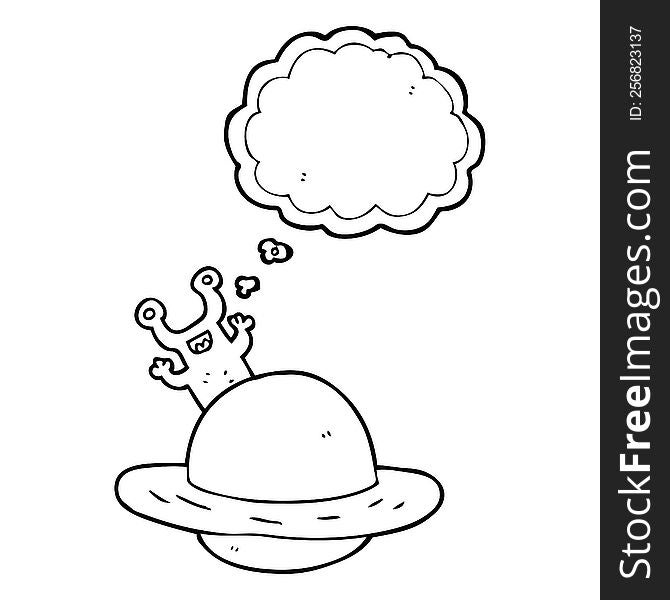 freehand drawn thought bubble cartoon alien planet