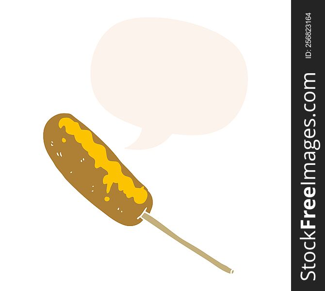 Cartoon Hotdog On A Stick And Speech Bubble In Retro Style