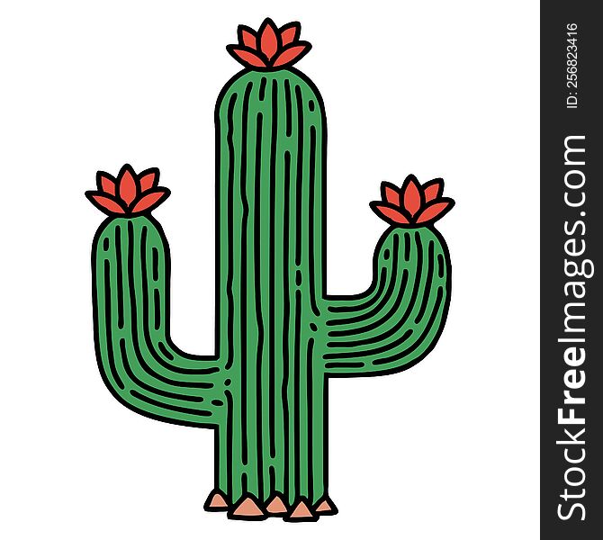 tattoo in traditional style of a cactus. tattoo in traditional style of a cactus