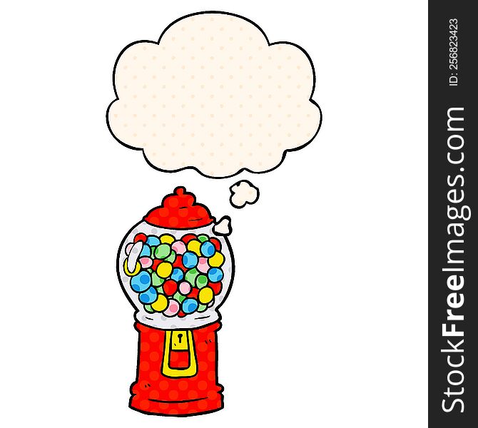 cartoon gumball machine with thought bubble in comic book style