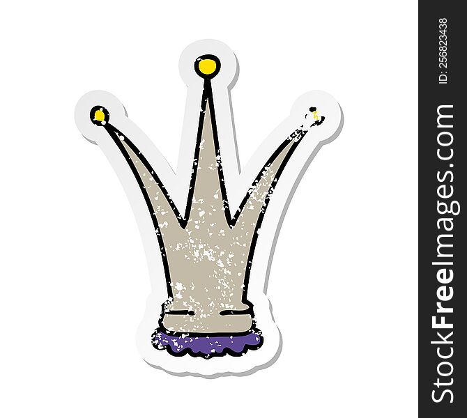 distressed sticker of a quirky hand drawn cartoon gold crown