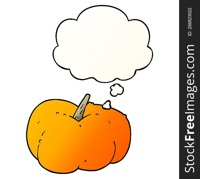 cartoon pumpkin squash with thought bubble in smooth gradient style