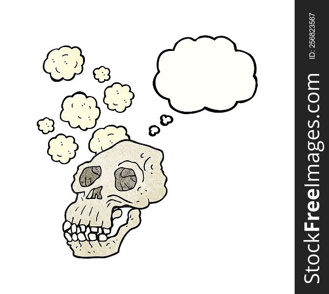 freehand drawn thought bubble textured cartoon ancient skull