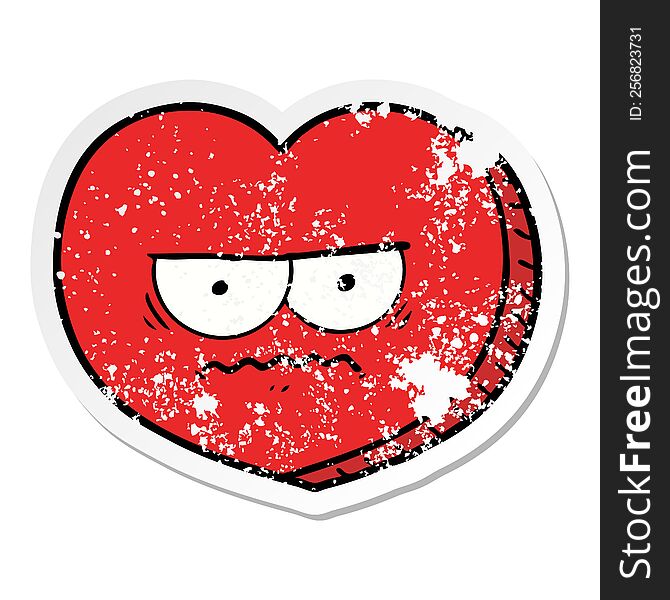 Distressed Sticker Of A Cartoon Angry Heart