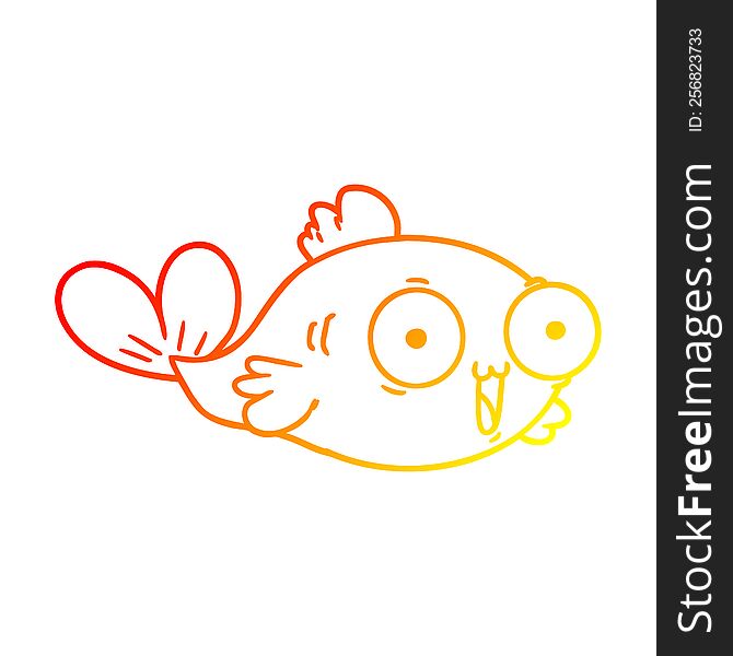warm gradient line drawing of a  happy goldfish cartoon
