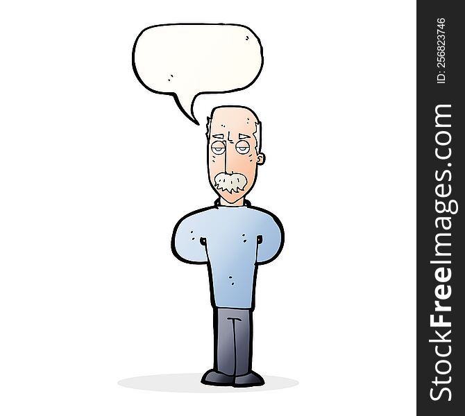 Cartoon Annoyed Balding Man With Speech Bubble