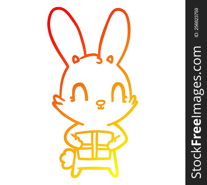 Warm Gradient Line Drawing Cute Cartoon Rabbit With Present