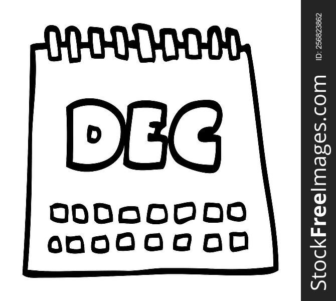 line drawing cartoon calendar showing month of december