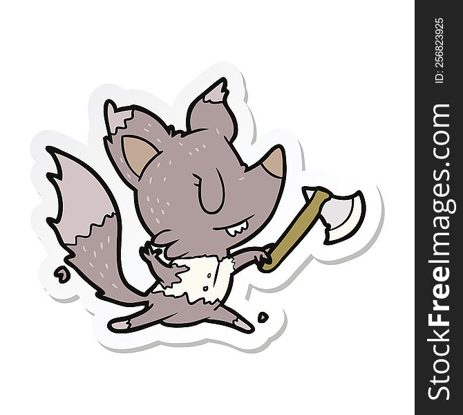 sticker of a cartoon werewolf with axe