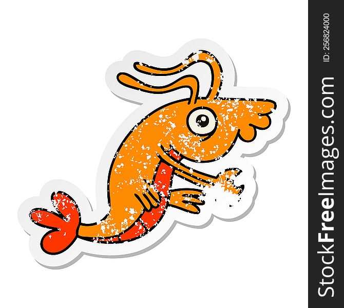 Distressed Sticker Of A Quirky Hand Drawn Cartoon Crayfish