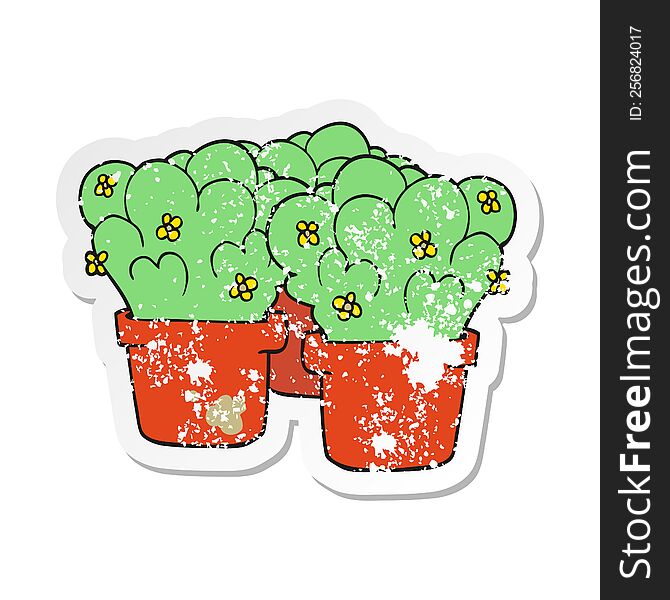 retro distressed sticker of a cartoon potted plants