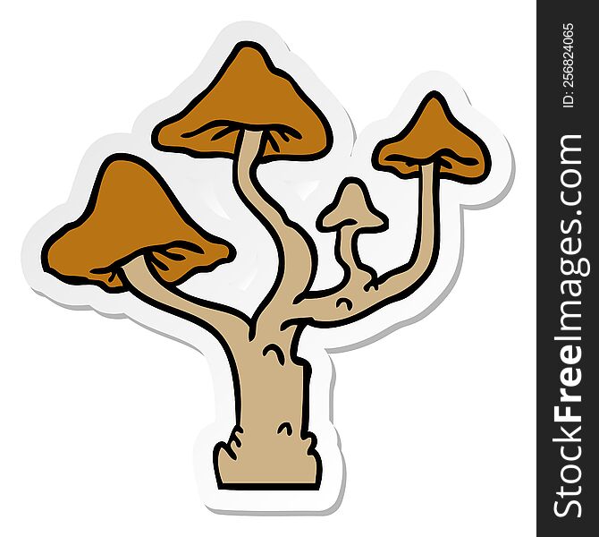Sticker Cartoon Doodle Of Growing Mushrooms