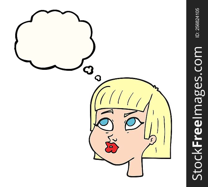 freehand drawn thought bubble cartoon female face