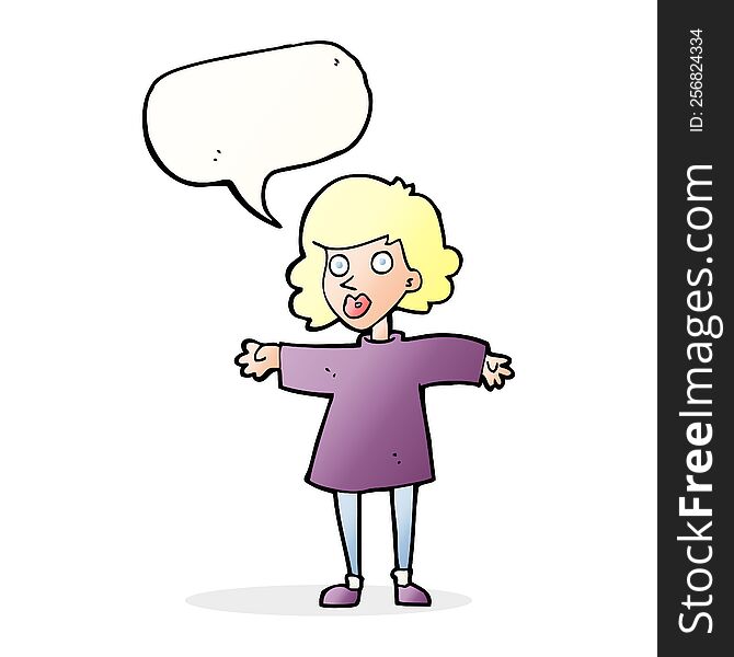 Cartoon Nervous Woman With Speech Bubble