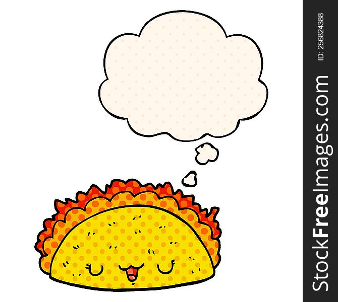 cartoon taco with thought bubble in comic book style