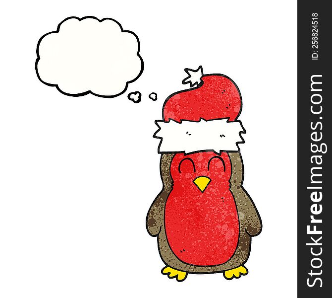 freehand drawn thought bubble textured cartoon christmas robin