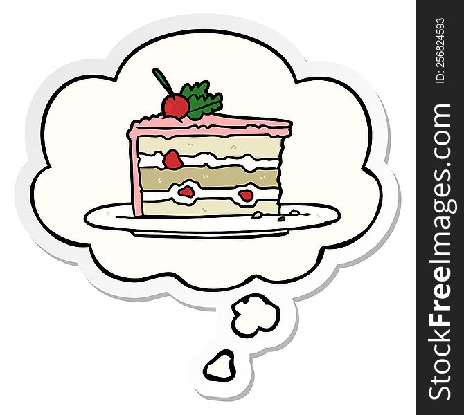 Cartoon Dessert Cake And Thought Bubble As A Printed Sticker