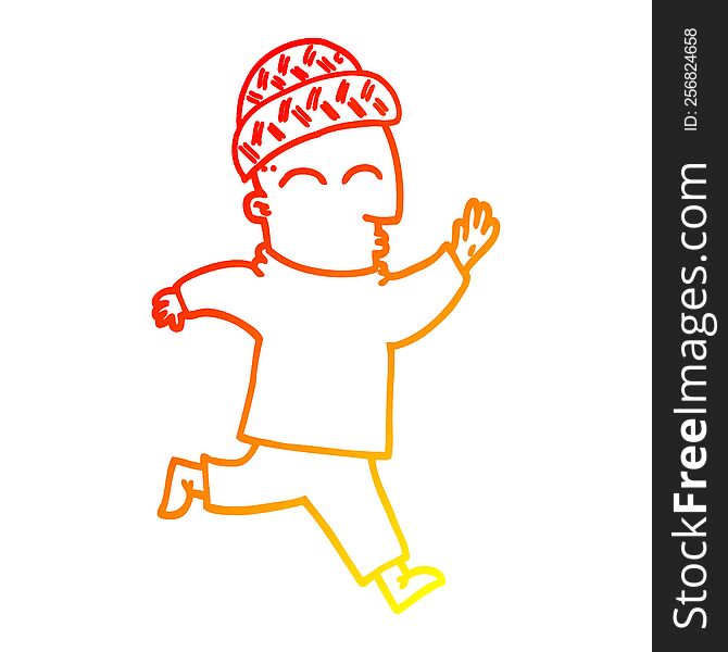 Warm Gradient Line Drawing Cartoon Man Wearing Hat