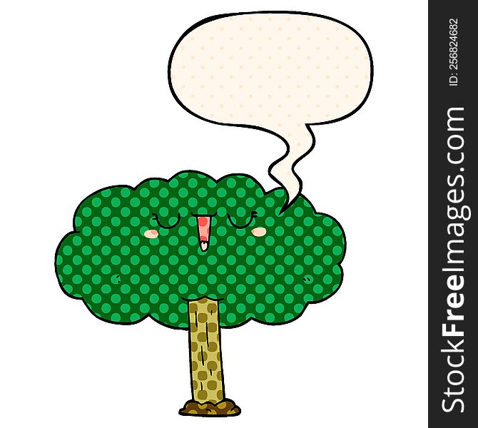 cartoon tree with speech bubble in comic book style