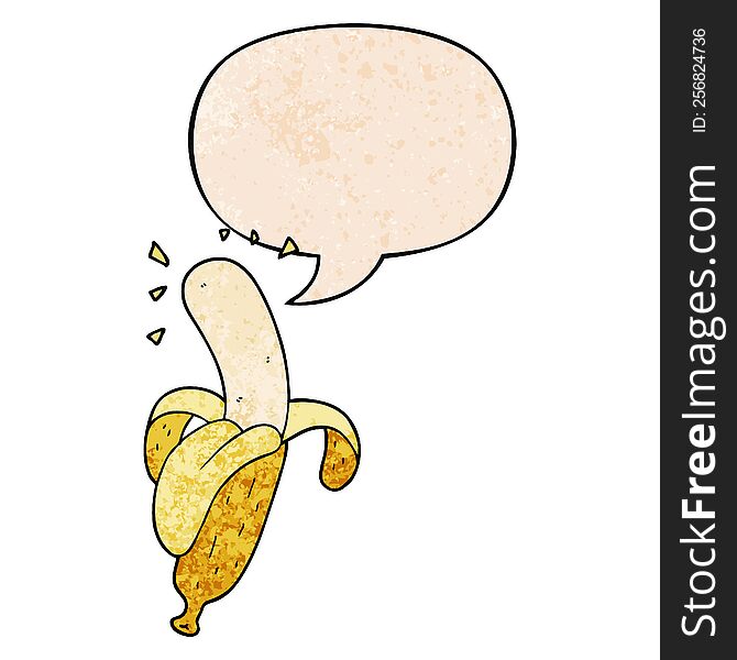 cartoon banana with speech bubble in retro texture style