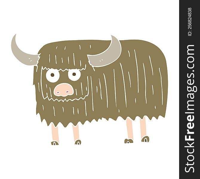 Flat Color Illustration Of A Cartoon Hairy Cow
