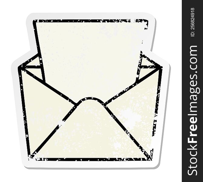 distressed sticker of a quirky hand drawn cartoon letter and envelope