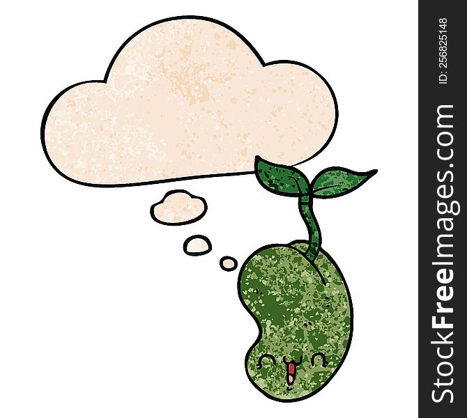 Cute Cartoon Seed Sprouting And Thought Bubble In Grunge Texture Pattern Style