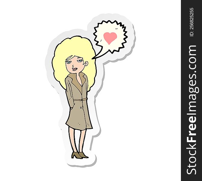 Sticker Of A Cartoon Trenchcoat Wearing Woman In Love