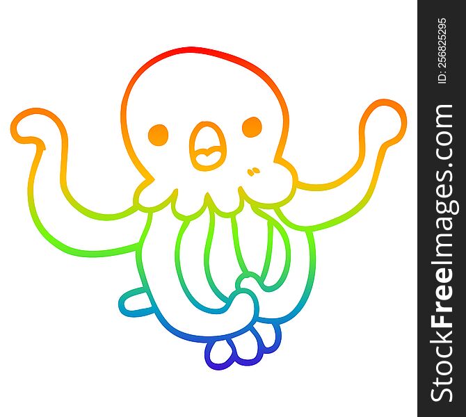 Rainbow Gradient Line Drawing Cartoon Jellyfish