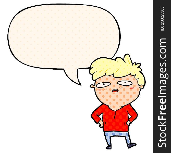 cartoon impatient man with speech bubble in comic book style