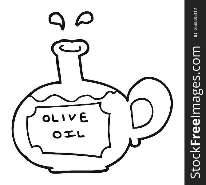 freehand drawn black and white cartoon olive oil