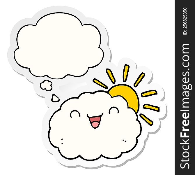 happy cartoon cloud with thought bubble as a printed sticker