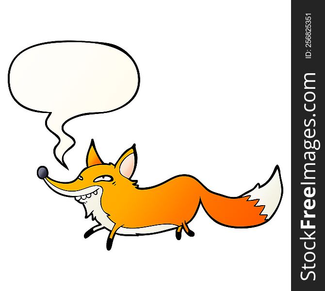 Cute Cartoon Sly Fox And Speech Bubble In Smooth Gradient Style