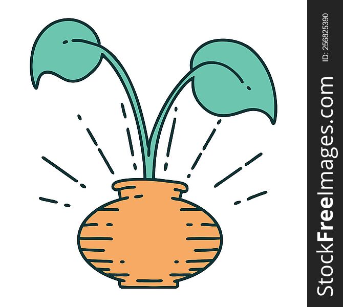 illustration of a traditional tattoo style houseplant in vase