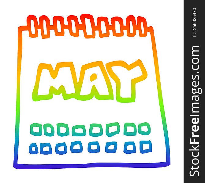 rainbow gradient line drawing of a cartoon calendar showing month of may