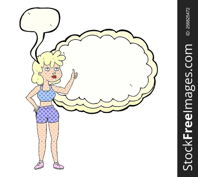 freehand drawn comic book speech bubble cartoon gym woman
