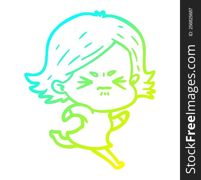 Cold Gradient Line Drawing Cartoon Angry Girl