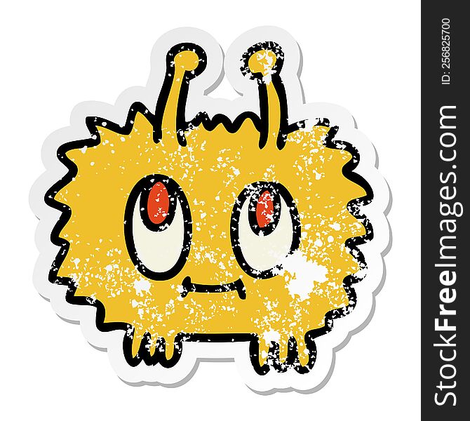 distressed sticker of a quirky hand drawn cartoon alien