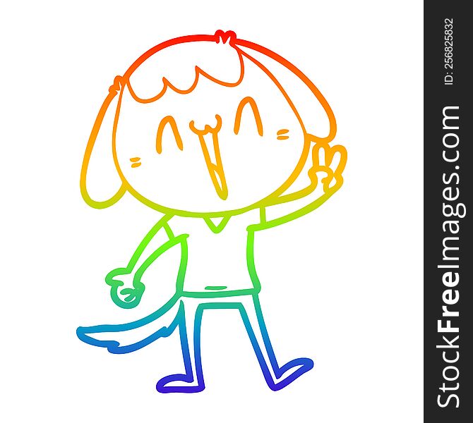 rainbow gradient line drawing of a cartoon laughing dog