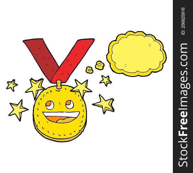 Thought Bubble Cartoon Happy Sports Medal